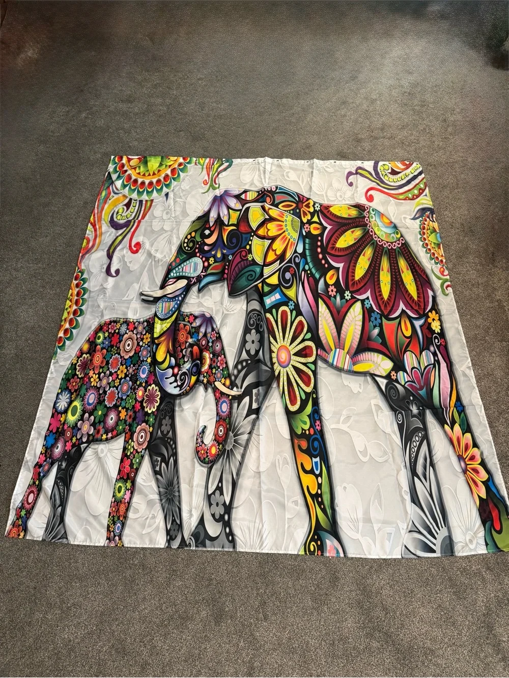 Vibrant Multicolor Elephant Shower Curtain - Colorful Floral Design